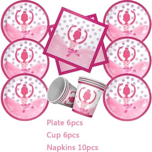 6pcs/lot Ballet girl Theme Disposable tableware Plate Napkins Cup For baby shower Wedding Ramadan decoration supplies