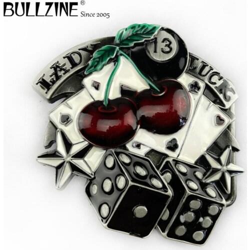 The Bullzine wholesale Lady luck belt buckle with pewter finish FP-02843 suitable for 4cm width snap on belt