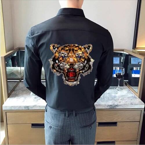 Original Spring T-Shirt Mens Cotton Breathable Long-Sleeved Black And White Luxury Hot Diamond Style Lapel Design Simplicity