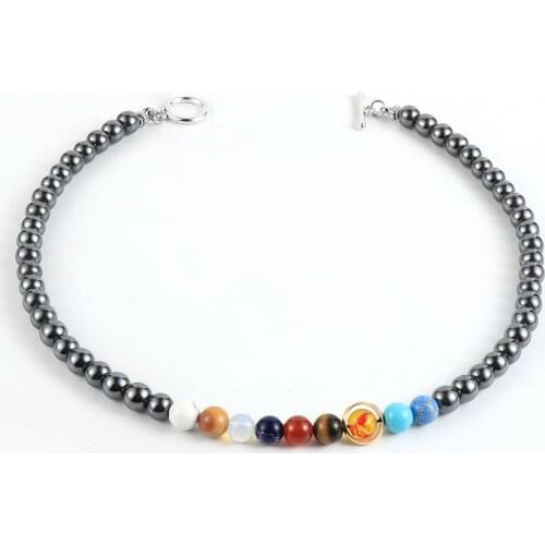 Eight Planets Natural Stone Necklace Universe Yoga Chakra Galaxy Solar System Beads Necklace for Men Women Jewelry