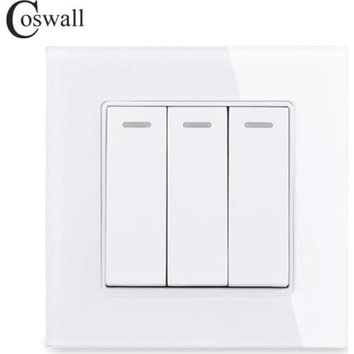 COSWALL 3 Gang 1 Way Luxury Crystal Glass Panel Light Switch On / Off Wall Switch 16A