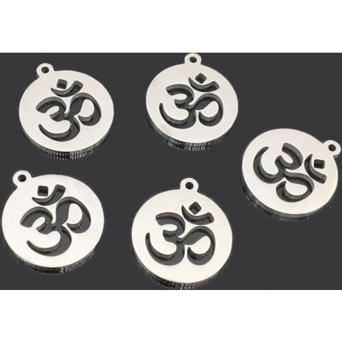 10pcs Yoga Chakra Stainless Steel One Hole Pendant High Polished Stainless Steel Yoga OM Charm for DIY Jewelry Making