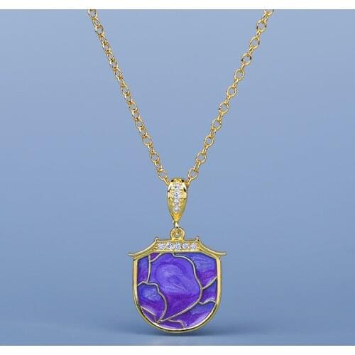 925 Silver Exquisite Geometric White Zircon Blue Enamel Epoxy Pendant Gold Necklace Ladies Birthday Party Jewelry