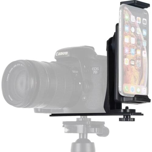 Easy Hood Straight Flash Bracket Holder 1/4" Screw Cold Shoe Mount with Cell Phone Tripod Adapter for DSLR Cameras Video Light