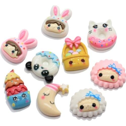 Cartoon Moon Rabbit Cake Donut Flatback Resin Cabochon Scrapbooking Fit Hair Bows Clips Accessories DIY Phone Decoration