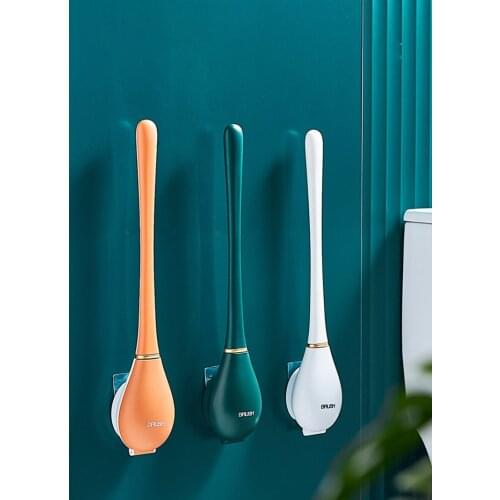 Toilet Brush Wc Gap Brush With Holder Silicone Toilet Brush Hanging Type Flat Head Flexible Bristles Brush Bathroom Accessories