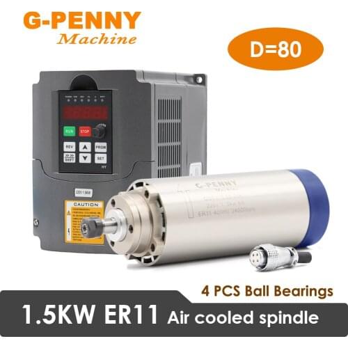 Air Cooled Spindle 1.5KW ER11 Diameter 80mm CNC Wood Working Spindle 4 PCS Bearings 24000rpm & 1.5KW HY Inverter & 80mm Bracket