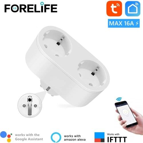 Tuya Smart Wifi Dual Socket 16A EU standard Power Monitor Timing Voice Remote Control Smart Plug Support Google Home Alexa