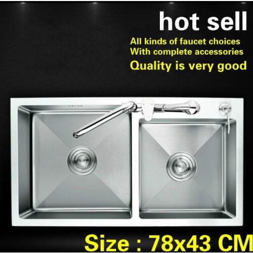 Kitchen sink standard durable 304 stainless steel hand made double groove hot sell 780x430 mm