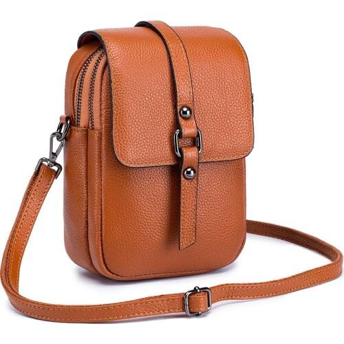 Fashion Genuine Leather CrossBody Bag Women Cow Leather Womans Phone Bags Girl Ladies Solid Shoulder Messenger Bags Clutch