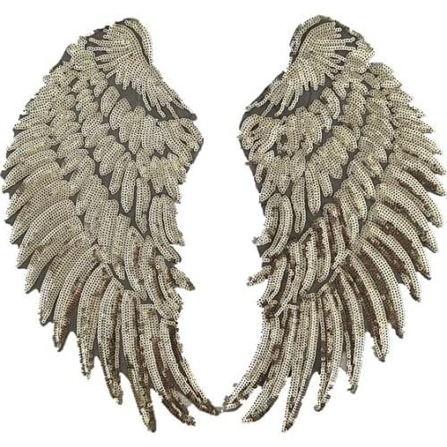 Iron on sequined gold wings patch for jackets shirts jeans