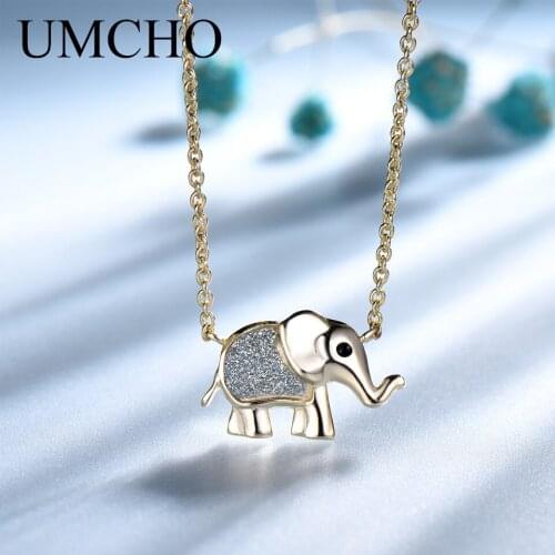 UMCHO Real 100% 925 Sterling Silver Necklace Lovely Elephant Chains Necklaces For Women Girls Birthday Party Gift Fine Jewelry