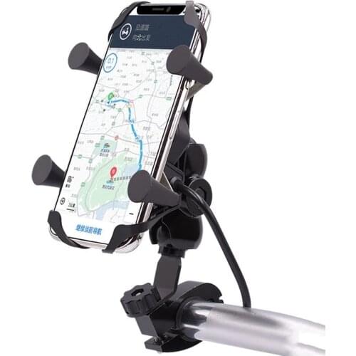Motorcycle Brake/Clutch Reservoir Base Pump Mount Cell Phone Grip Holder with 2A USB Charger for 4-5.5 inch Cell Phones GPS