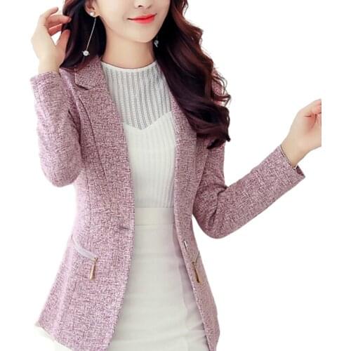 Spring Autumn Thin Women Suit Blazer Coat Notched Neck Single Button Slim Suit Jacket Female Casual Short Coat