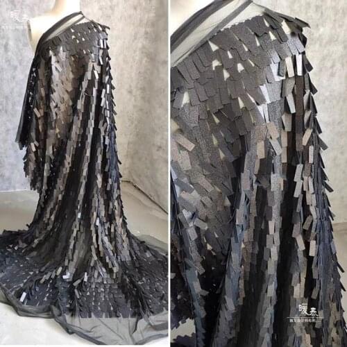 Embroidered Sequin Gauze Fabric Black frosted Rectangle Sequins DIY Stage Clothing Props Decor Skirt Dress Designer Fabric