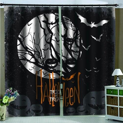 Curtain Decoration 3D Brief Black and white effect of bat on branch in night Curtains For Bedroom Living room Polyester Curtain