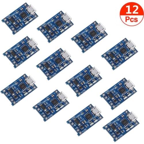 12pcs TP4056 Charging Module 5V Micro USB 1A 18650 Lithium Battery Charging Board with Protection Charger Module
