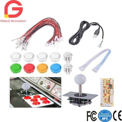 Zero Delay Arcade DIY Kit Parts USB Encoder To PC Joystick 5Pin Rocker + 10pcs White Push Buttons AC783