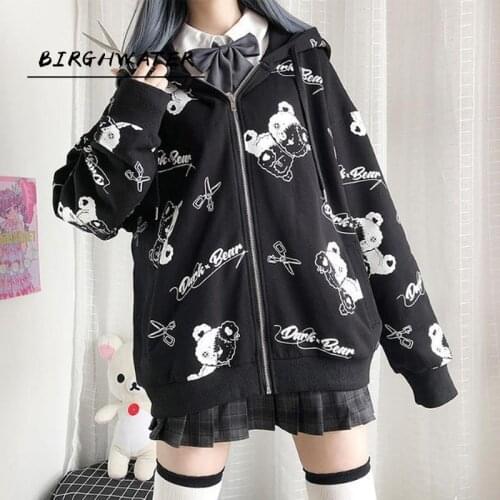 Gothic Sweatshirt Women Black Zip Up Hoodie 2021 Fashion Autumn Clothes E Girl Hoodies Korean Long Sleeve Emo Pullover