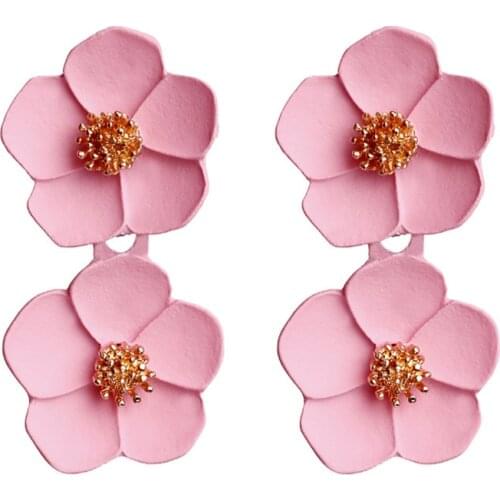Flower Drop Earrings for Women Jewelry Vintage Statement Korea Cute Dangle Yellow Red Pink Blue Green Rose Flower Earrings 2019