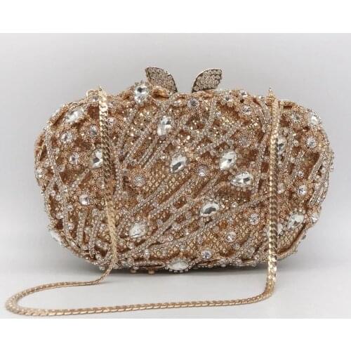 Gold Metal White Rhinestone Peacock Tail Shape Purse For Women Handbag WHTUOHENG Evening Clutches Girls Phone Wallets Purses