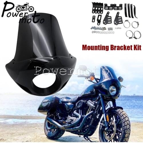 16" Tall Screen Fairing 5.75 in. Headlights Fairing Mask W/mounting Bracket Fairing Cowl for Harley Dyna FXD FXR Touring Fat Bob