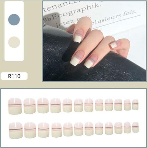 24Pcs/Set 2021 Newest Colored False Nails Wearable Round Head French Style Fake Nails Full Cover Press On Nail Tip Manicure Tool