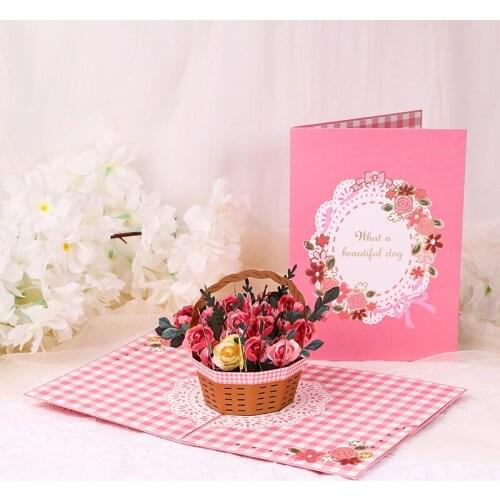 3D Handmade What A Beautiful Day Rose Basket Paper Invitation Greeting Card PostCard Valentines Day Teachers' Day Gift
