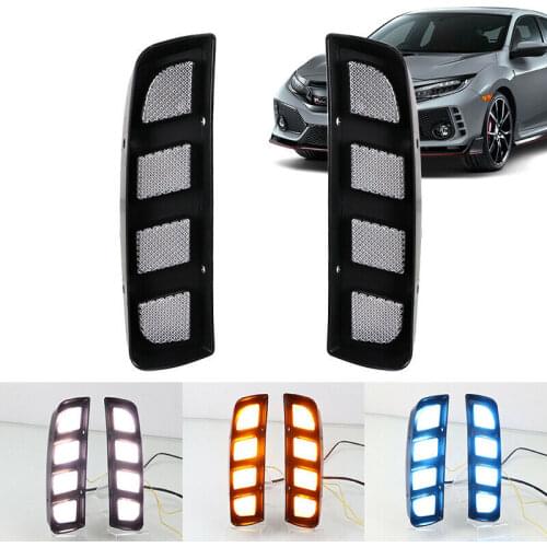 Car LED Daytime Running Light Turn Yellow Night Blue Headlight DRL Fog Lamp Daylight for Honda Civic Type R 2017-2021