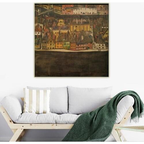 Citon Egon Schiele《The Small Town》Canvas Art Oil Painting Artwork Poster Picture Wall Decor Home Living room Decoration