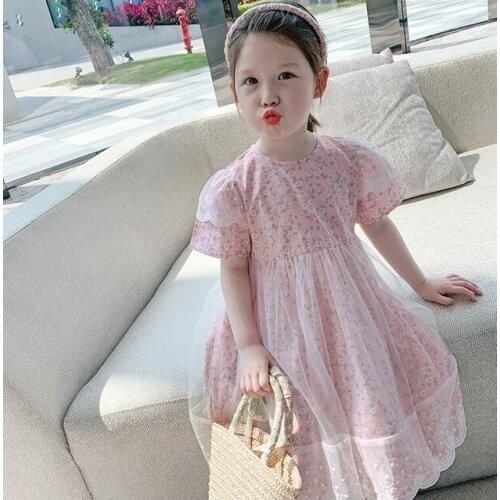 Mihkalev 3Colours Kids Summer Dress 2021 Baby Girl Voile Tulle Tutu Dresses For Children Floral Party Dress Girls Clothes