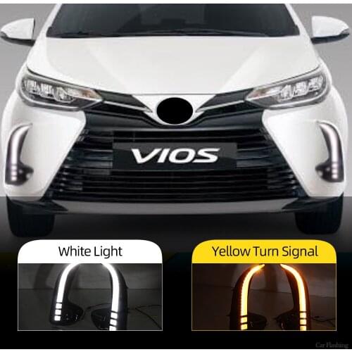 CSCSNL 1 Pair LED Daytime Running Light For Toyota Yaris Vios 2020 2021 Dynamic Turn Yellow Signal Relay Car DRL Day Light