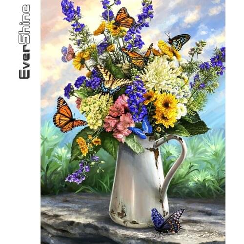 Evershine Diamond Painting Flower Butterfly New Arrival Diamond Embroidery Vase Cross Stitch Mosaic 5D DIY Handicraft