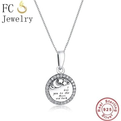 FC Jewelry 925 Sterling Silver Star letter I love you to the Moon and back Pendant Necklaces For Women Chain Choker Trinket 2018