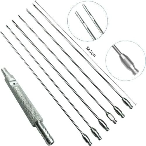 6pcs Cannulas Liposuction Needles Suction Handpiece Liposuction Handle Autoclavabe Liposutcion Instrument