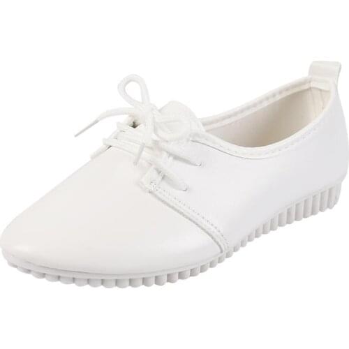 CUZULLAA Women Autumn Elegant Breathable Leather Shoes Lace-up Fashion Sneakers Female Classic White Shoes Size 35-40