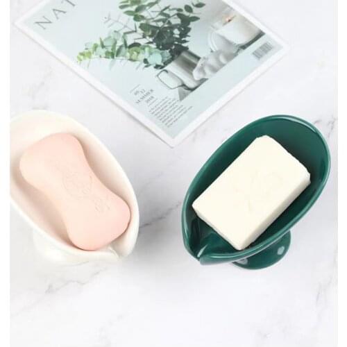 Ceramic Soap Box with Leaf Shape Water Guide Hole Dish Holder Bathroom Decoration
