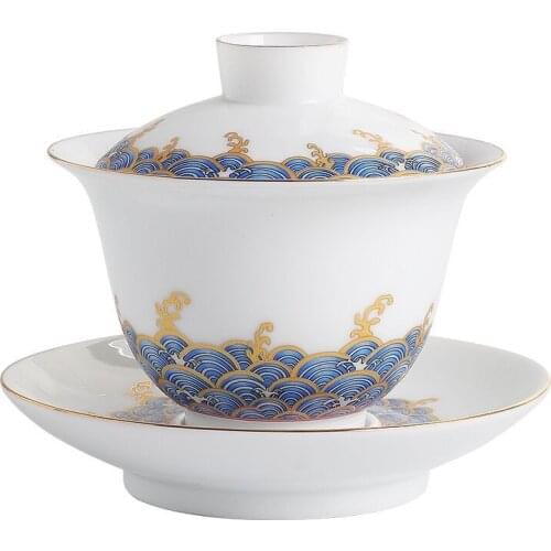 Ceramic Enamel Gaiwan Porcelain Kung Fu Tea Set With Lid Saucer Kit Under Glazed Teapot Pu'er Kettle Office Tea Ceremony