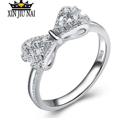 Openwork inlaid diamonds with sparkling white bow ring Micro inlaid zircon premium elegant ladies accessories wholesale