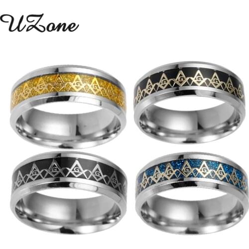 UZone 8MM Stainless Steel Freemason Ring Charms Fashion 4 Color Rings for Men Best Gift Jewelry