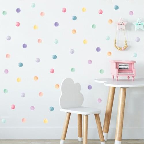 Colorful Watercolor Polka Dots Wall Stickers Circles Hand Drawn Pink Blue Wall Decals for Kids Room Baby Nursery Home Decoration