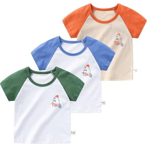 Summer childrens short-sleeved T-shirt, cotton jersey fabric, Korean casual baby undershirt, childrens clothing