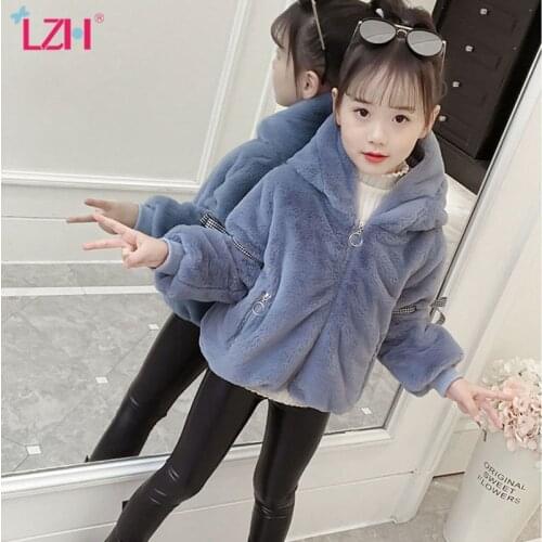 LZH 2020 Autumn Winter Teen Cartoon Cute Rabbit Fur Coat For Girls Jacket For Kids Warm Thicken Outerwear Coats Children Clothes