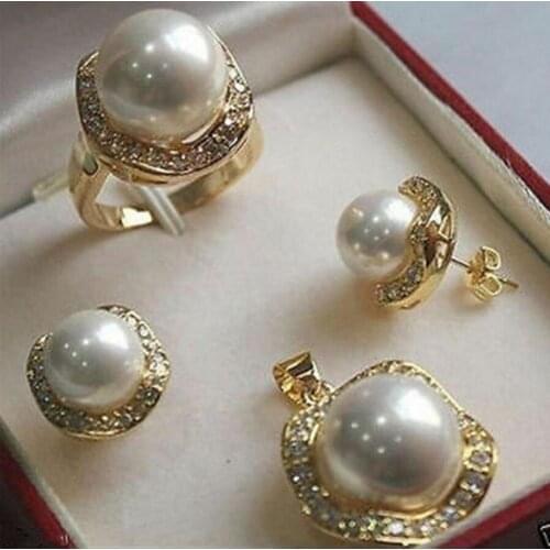 Fashion jewelry Multi-color Choices White green AAAA CZ White South Sea Shell Pearl Ring Pendant Earring Jewelry