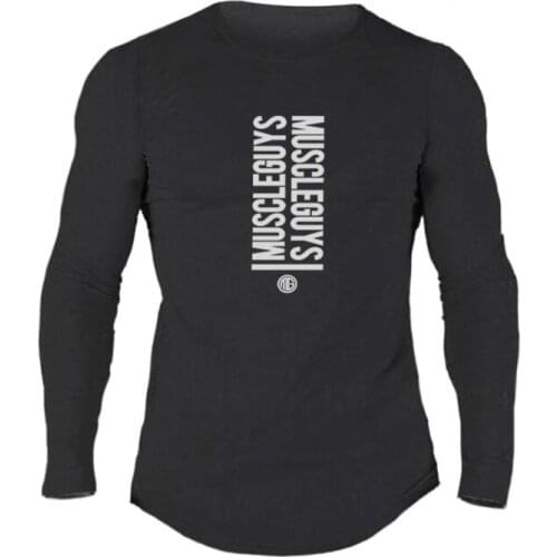 Muscleguys New Fashion High Quality Sporting T-shirt Men long Sleeve Fitness T shirt Mens solid gyms Bodybuilding T-shirt Tee