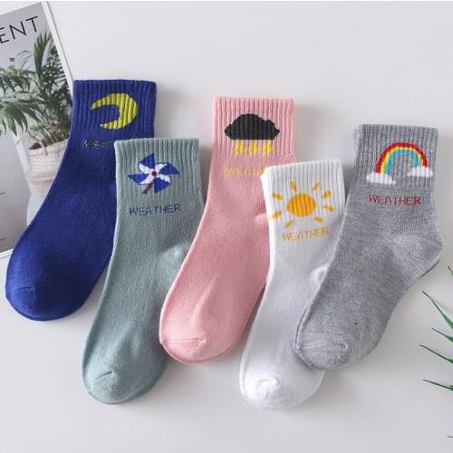 5 Pairs/Set Women Socks Cute Cartoon Animals Fruit Weather Pattern Middle Tube Female Socks for Ladies Girls Summer New
