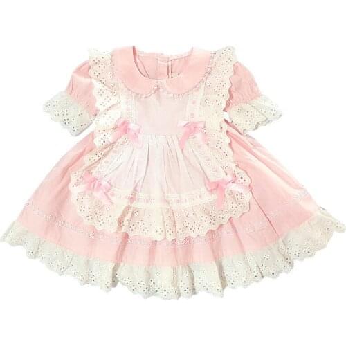 New Arrive Girls Lolita Vintage Princess Dresses Baby Girl pink Lace Bow-knot Vestidos kids Doll Birthday Party Wedding Dress