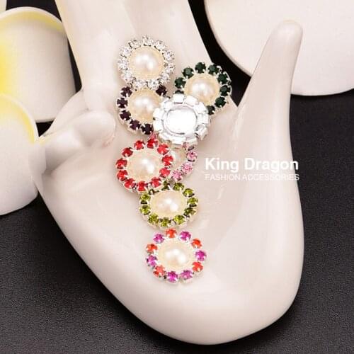 Rhinestone Pearl Buttons Used On Flower Center 10MM Silver Color Flat Back 100pcs/lot 8colors Mixed