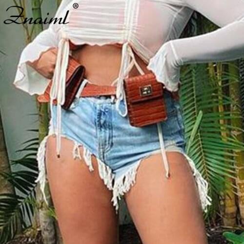 Znaiml New Mid Waist Slim Denim Shorts Bermuda Woman Tassel Tight Jean Mini Shorts Washed Sexy Streetwear Female Jeans Summer