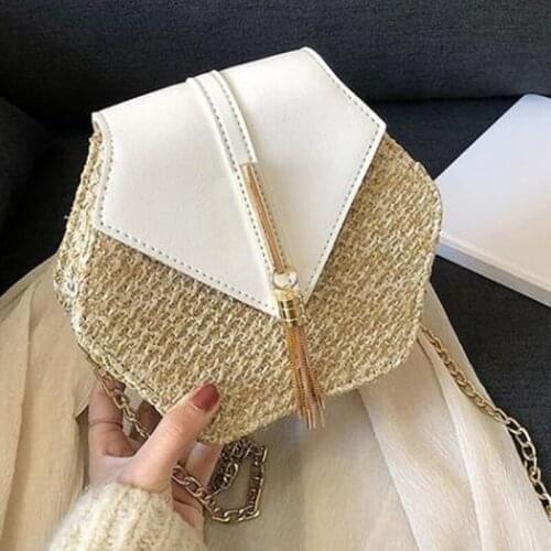 New Mulit Style Straw+PU Chain Messenger Bags Women Summer Rattan Handmade Woven Beach Boho Bags Bolso Feminina
